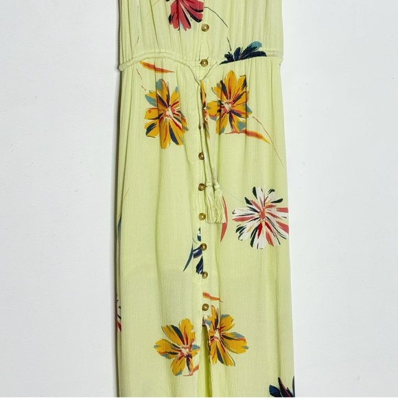 O'Neill Dress Beach Dress Textured Crepe Yellow Floral Straps Drawstring Waist - Picture 6 of 13